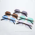 New European and American fashion frameless polygon Sunglasses Women's gradually changing color Sunglasses trend wood grain leg